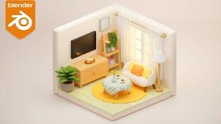 Blender 3D Beginner Tutorial | 3D Isometric Living Room | Part 1