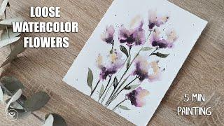 Spring watercolor flowers - Simple and Easy 5 min spring painting REAL TIME