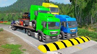 Double Flatbed Trailer Cars Transportation with Truck - BeamNG.Drive #119