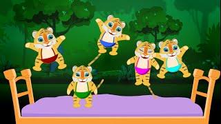 Five Little Tigers Jumping on the Bed | English Nursery Rhymes & Kids Songs | TinyDreams