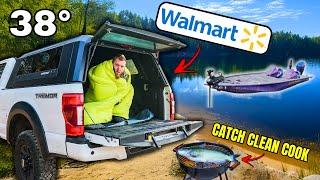 Surviving 24-HOURS Lake Truck Camping w/ ONLY Walmart Gear (Catch Clean Cook)