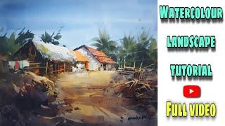 How to Paint village in Watercolour painting demo by Prakash Mahato