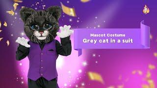 Grey cat in a suit Mascot Costume