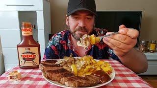 Rumpsteak mit Bratkartoffeln & Champignon - Sahnesauce! (selbst gemacht)