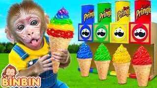 Monkey Binbin Play Four Elements Icecream Machine And Goes Fishing Rainbow Jelly | MONO BINBIN ESP