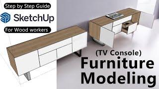 TV Console 3D Model on SketchUp | Guide for Wood workers