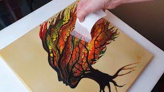 BEAUTIFUL Autumn Tree Woman Acrylic Swipe Painting | ABcreative Pour Tutorial