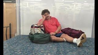 Orlando International Airport  Sculpture wax figure sleeping tourist The Traveler by Duane Hanson