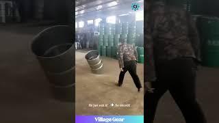 This Worker's Barrel Skills are UNREAL!  So Smooth! #skills #factory #oddlysatisfying #trick