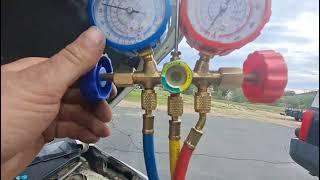 How to perform automotive AC repair DIY with $30 manifold gauges r134a and new air conditioning hose