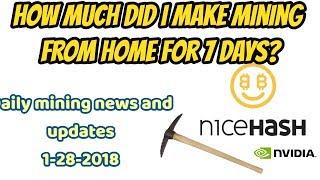 How much did I make mining nicehash 7 days (daily update 1-27-18)