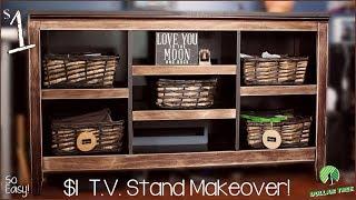 $1 TV Stand Makeover! How To Transform Your Stand Or Bookshelf w ONE DOLLAR TREE Item!
