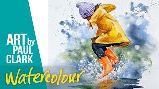 How to Paint a Girl Jumping in a Puddle in Watercolour!