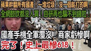 完了！史上最慘618！國產手機全軍覆沒！商家虧慘啊！全網鼓吹都沒人買！自研再也騙不到錢啦！蘋果幹翻所有國產！一堆垃圾！沒一個能打的啊！