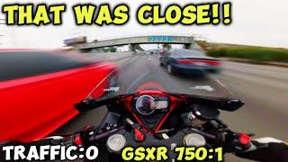 Gsxr 750 Cuts Up Through Los Angeles Traffic