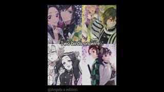 two birds on a wire … #anime #demonslayer #tankana #obamitsu #shinogiyu #sanemkana 