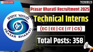 Prasar Bharati Recruitment 2025  Prasar Bharati Vacancy 2025 Full Notification | Total Posts: 358