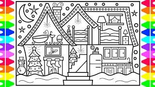 How to Draw a Christmas House with Decorations ️Christmas Drawing and Coloring Pages for Kids