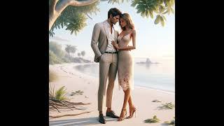 An illustration of a couple embracing on a beach.  #chatgpt #prompt #chatgptprompts #weddingdress