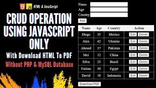 CRUD Operation In JavaScript | Pure JavaScript CRUD With Download PDF