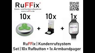 RuFFix ® das Original | Kundenruf System | 10x Funkbutton silber/grün | 1x Funk-Armbandpager