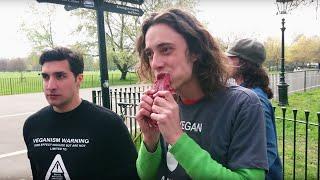 Anti-Vegan Campaigning - Eating Raw Meat @ Speakers Corner, Hyde Park, London