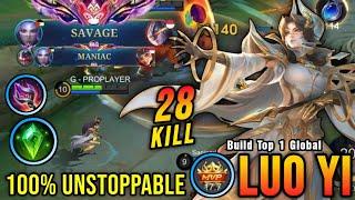 SAVAGE & MANIAC!! 28 Kills Luo Yi 100% UNSTOPPABLE!! - Build Top 1 Global Luo Yi ~ MLBB