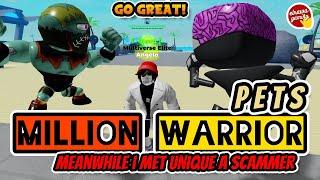 I was showing off all the pet million warriors when a scammer showed up! | Roblox Muscle Legends 