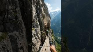 Mountain Cliff Gives Way Along Hiking Path #shorts #mountains
