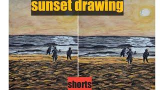 sunset drawing/sunset beach landscape drawing for beginners#shorts#youtubeshorts