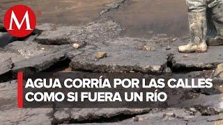 Fuga de agua en la alcaldía Gustavo A. Madero deja daños en el pavimento