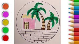 Easy circle scenery drawing/circle scenery drawing step by step circle drawing for beginner tutorial