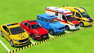 DACIA, FORD, VOLKSWAGEN POLICE CARS & MERCEDES AMBULANCE EMERGENCY CAR TRANSPORTING ! FS22