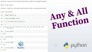 Python Numpy Tutorial - 16 ... Any & All Function