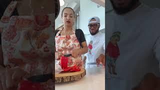 “Putting my foot in it” while making dinner prank on Hubby