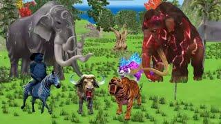 Epic Animal Battle: Woolly Mammoth vs Giant Tigers & Wolves vs Zombie Buffalo