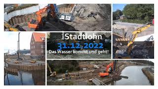 Überschwemmung der Baustelle an der Berkel in Stadtlohn