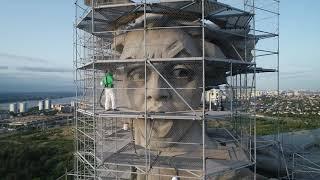 Cleaning of "The Motherland Calls", Volgograd, Russia