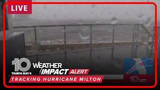 Heavy wind, rain seen along St. Pete Pier ahead of Hurricane Milton