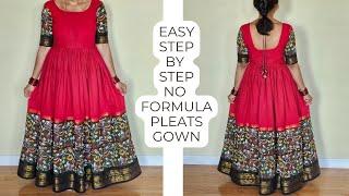 Easy Pleated Long Gown Cutting & Stitching