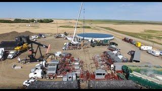 Plug and perf hydraulic fracturing (fracking) operation in Saskatchewan 2017