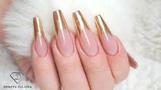 How to do gold chrome french nails. French manicure chrome pigment nail art.