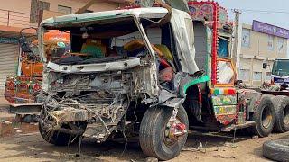 Heavy Duty Truck Met With on Accident on the Road We Repaired the Truck to Run Again on the Road.