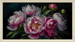 Pink Peony Flowers, Moody Realistic Painting | Framed TV Art