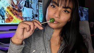 ASMR Sour Apple And Grape Lollipops + Gum Chewing No Talking