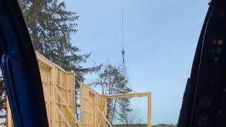 Idkwtfidh is live! 90 ton link belt crane  putting up pre fab house walls