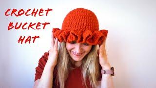 How to crochet bucket hat with ruffle easy for beginners#crochetbuckethat