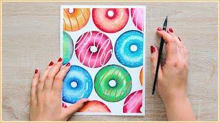 Easy Watercolor Painting Ideas - How to Paint Donuts with Watercolors!