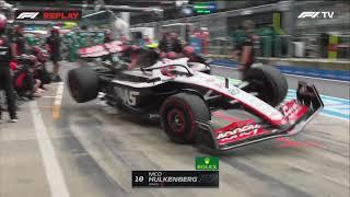 Hulkenberg drives over his own tire during pitstop 2023 Austrian Grand Prix