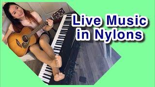 Music in Pantyhose, Live Stream Piano Guitar in Nylons Tights Hosiery, Wine and Chat